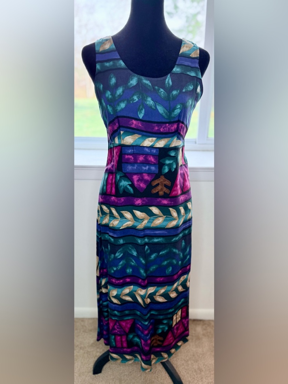 Vintage 90’s Y2K midi dress rayon colorful lightweight sleeveless 4 P